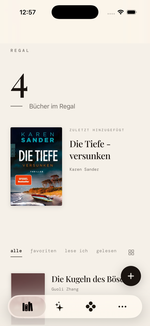 regal. Bibliothek — vier Bücher im Regal, zuletzt hinzugefügt mit Cover