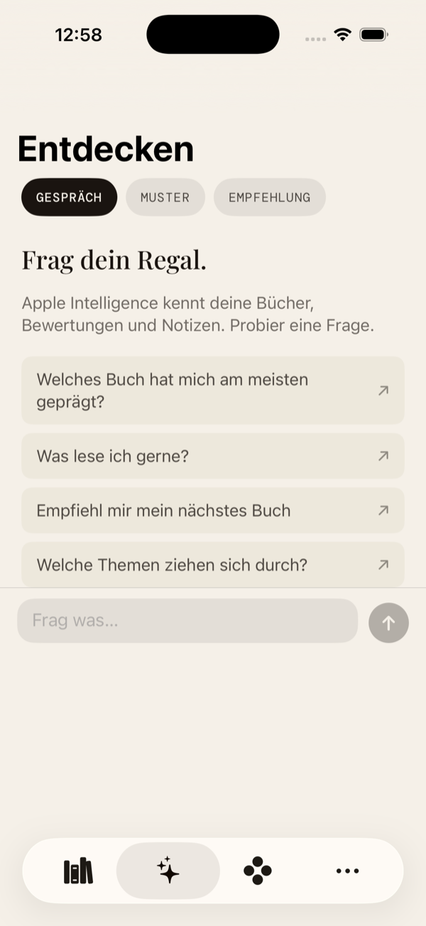 regal. Entdecken — Frag dein Regal, Apple Intelligence kennt deine Bücher