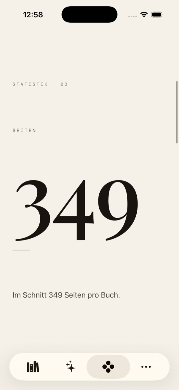 regal. Statistik — 349 Seiten im Schnitt pro Buch, editorial gesetzt