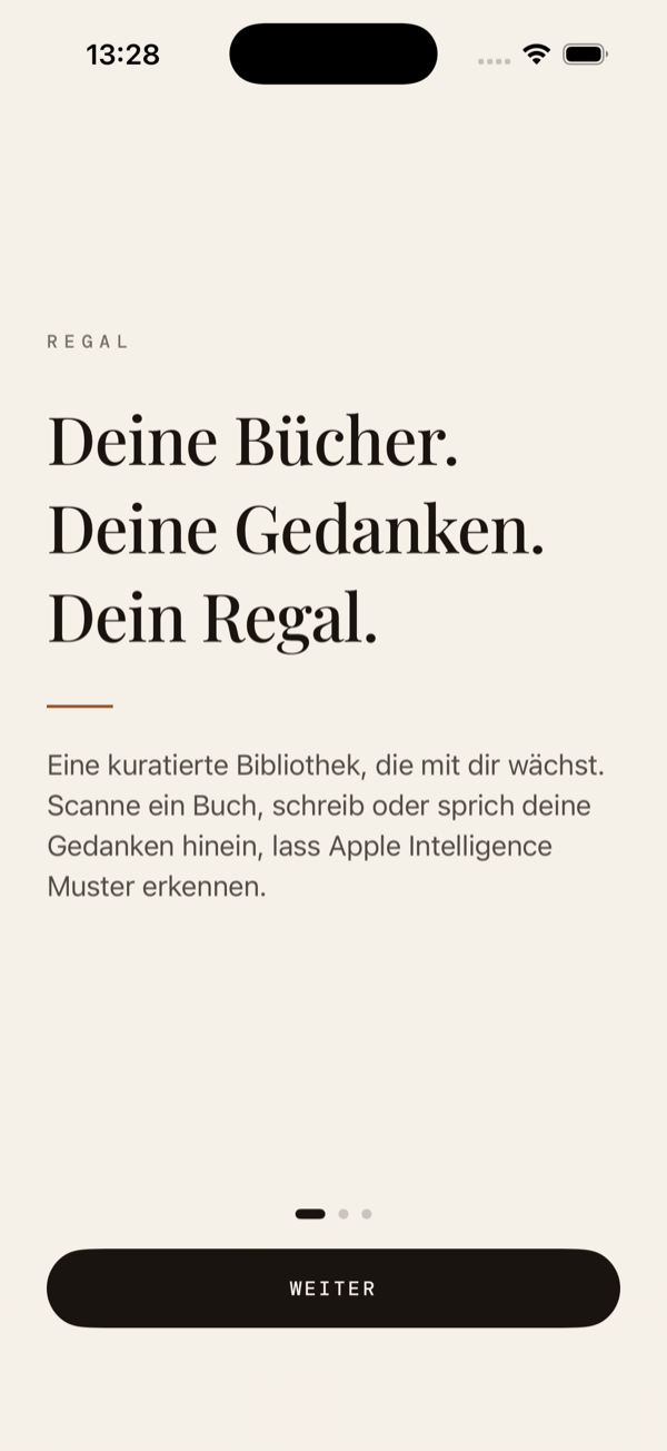 regal. Onboarding — Deine Bücher. Deine Gedanken. Dein Regal.