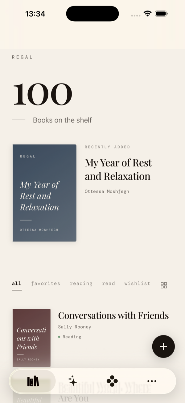 regal. in English — 100 books on the shelf, typografische Buchrücken als Cover-Fallback
